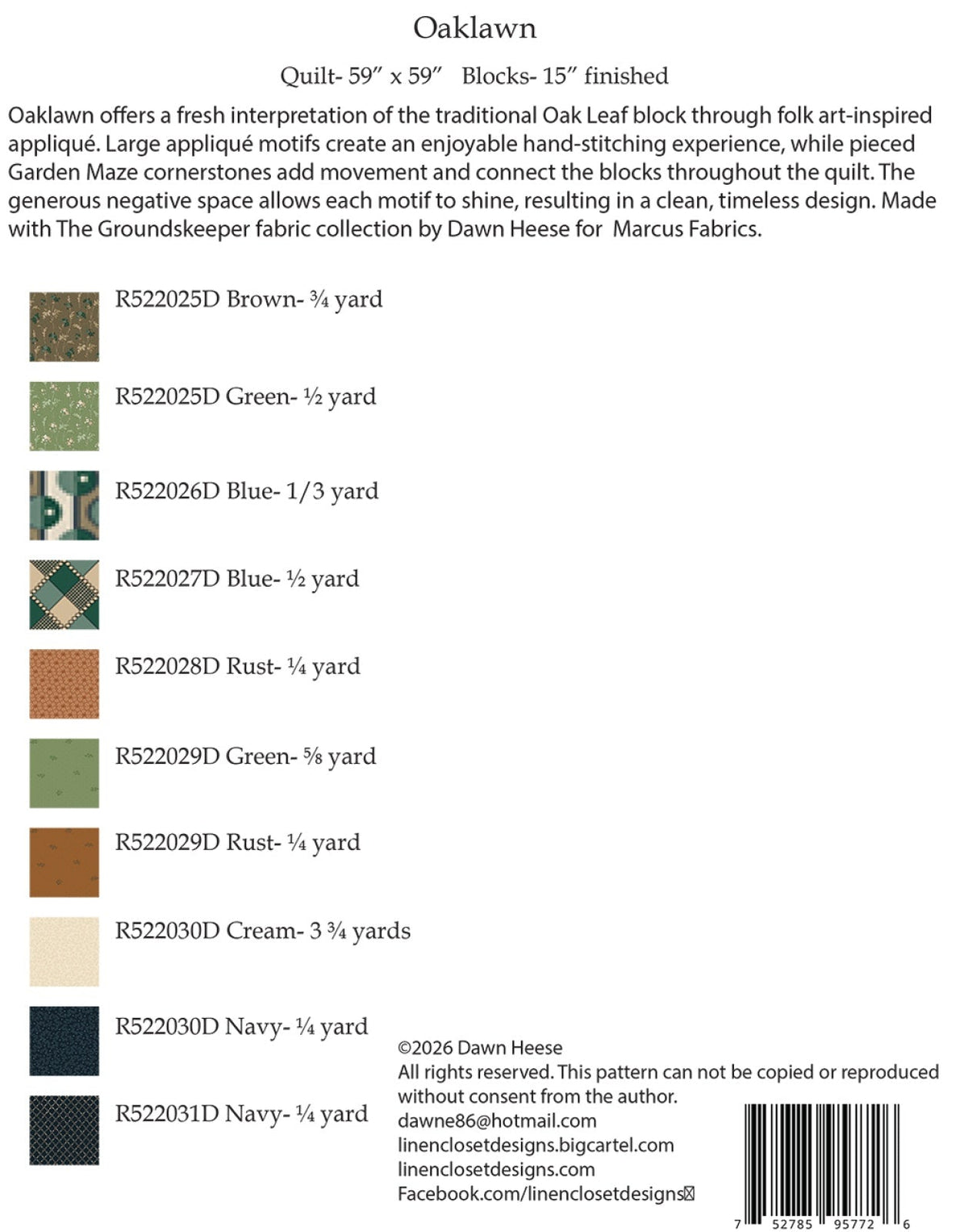 Oaklawn Quilt Pattern