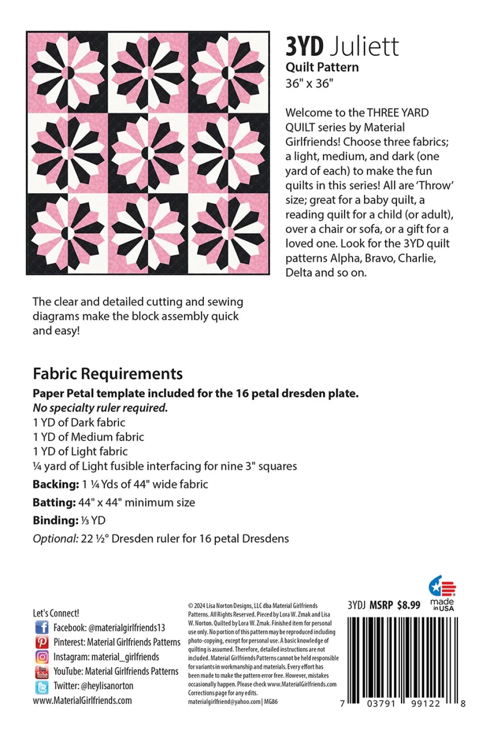 3yd Juliett Quilt Pattern
