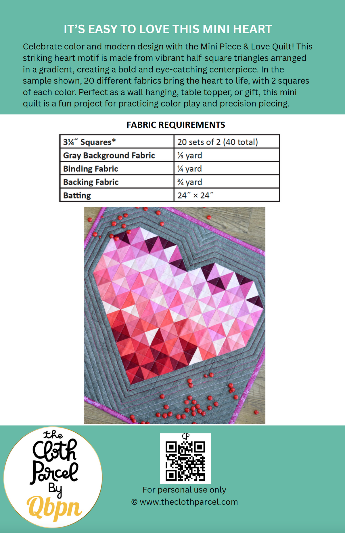 Mini Piece & Love Quilt Downloadable Pattern