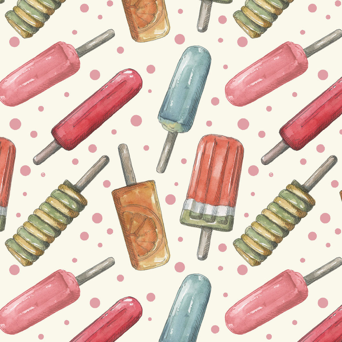 Multi Popsicles Vintage Summer 43"/44" Cotton Fabric Per Yard