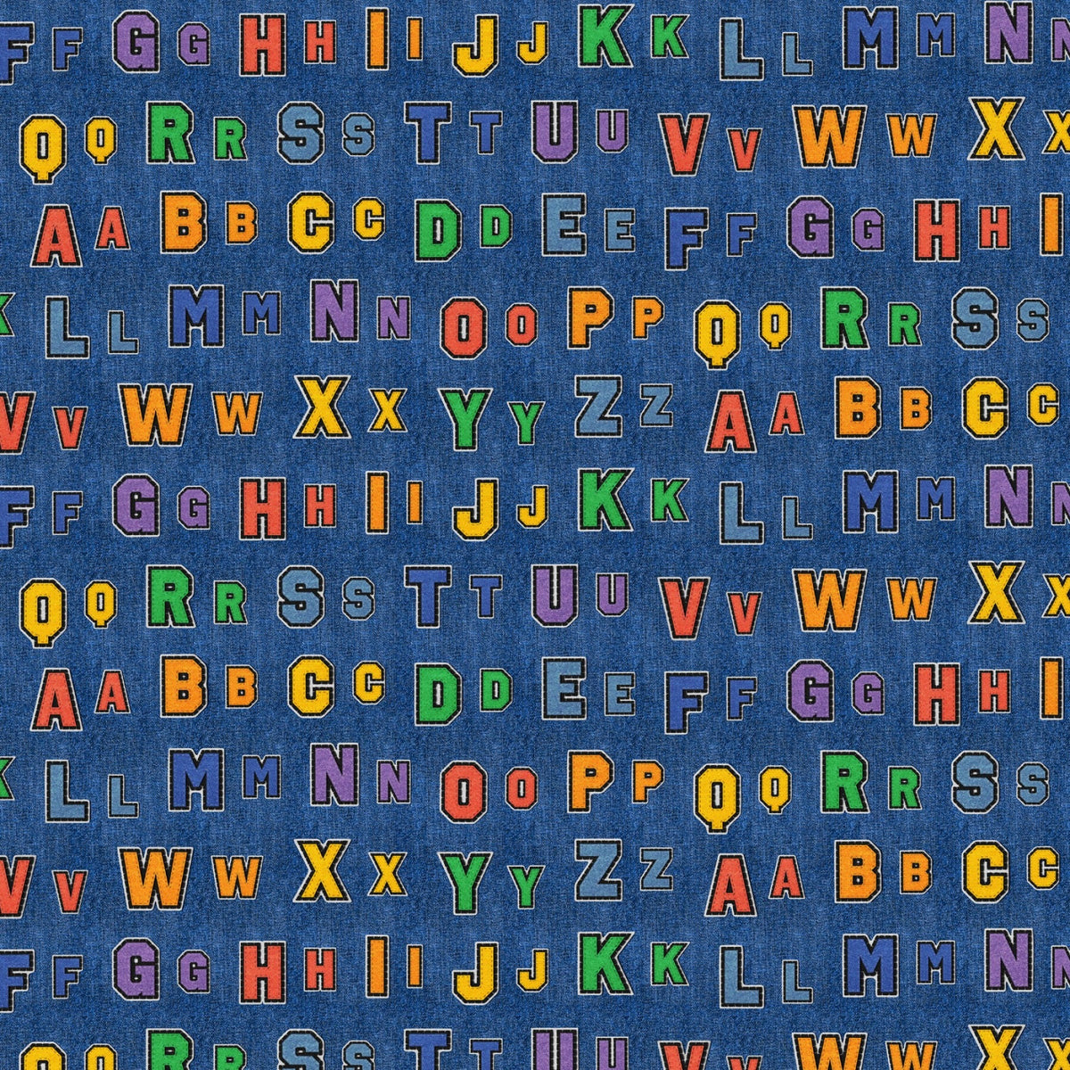 Blue Patch Perfect Alphabet Rows Cotton 43"/44" Fabric Per Yard
