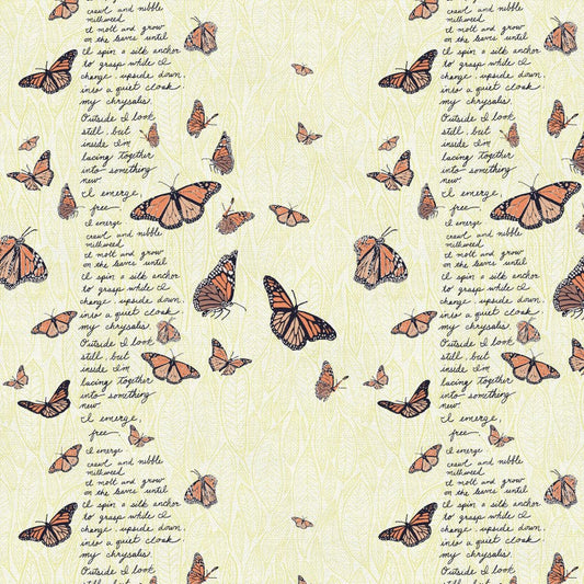 Yellow Emerge Chartreuse Butterflies Cotton Wideback Fabric per yard