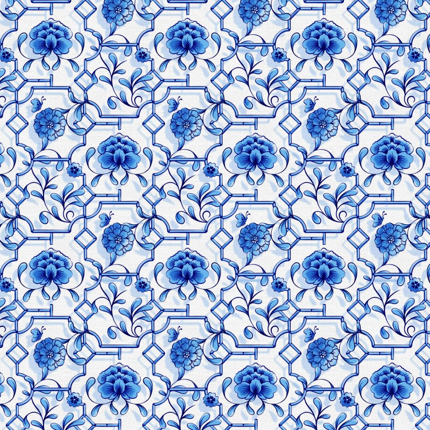 Chinoiserie Floral Fences Cotton Wideback 118" Fabric Per Yard