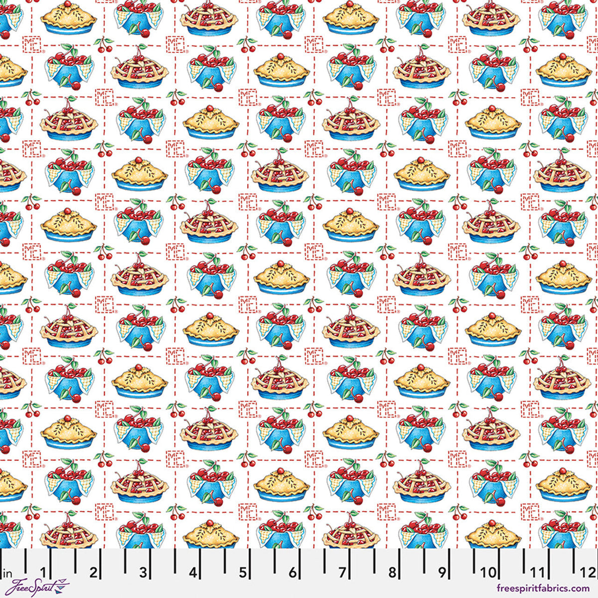 American as Cherry Pie - White Cotton 44"/45" Fabric Per Yard