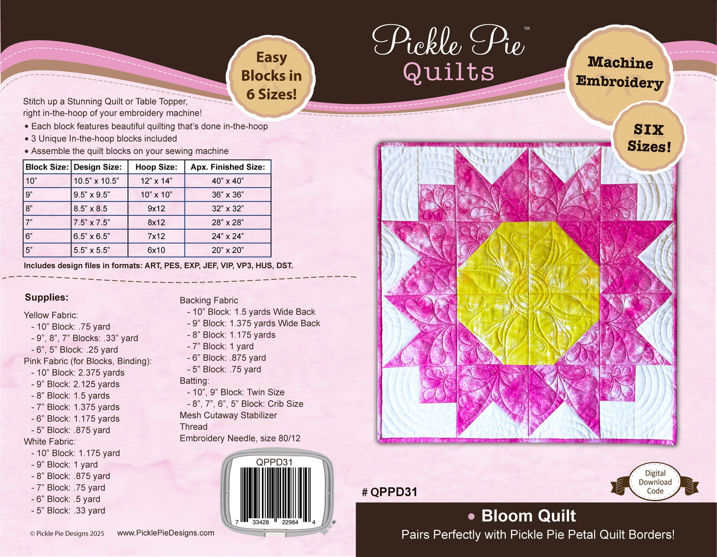 Bloom Quilt In the Hoop Machine Embroidery Design Set