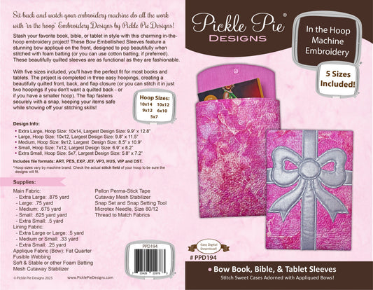 Bow Book, Bible, and Tablet Sleeves In the Hoop Machine Embroidery Design