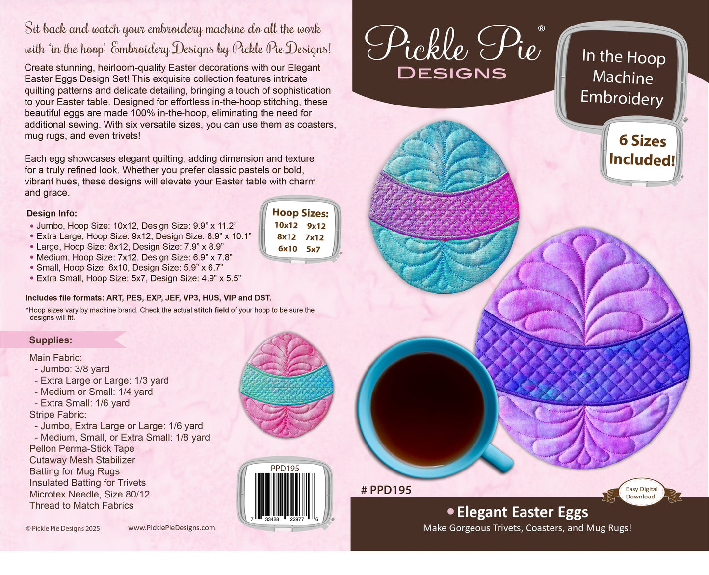 Elegant Easter Eggs Trivets In the Hoop Embroidery Design