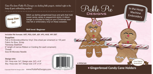 Gingerbread Candy Cane Holders In the Hoop Machine Embroidery Design