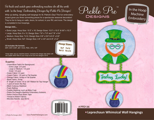 Leprechaun Whimsical Wall Hangings In the Hoop Machine Embroidery Design Set