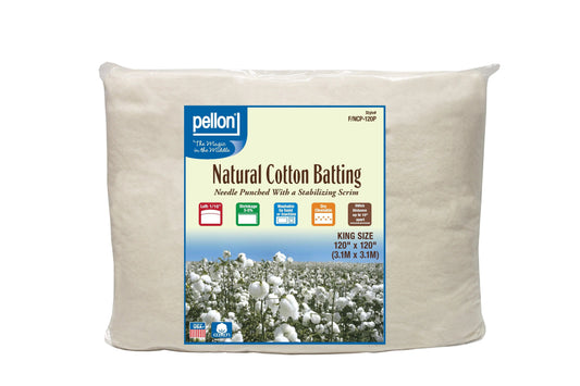 Pellon® Natural Cotton Batting With Scrim  120" x 120" King Size Package.