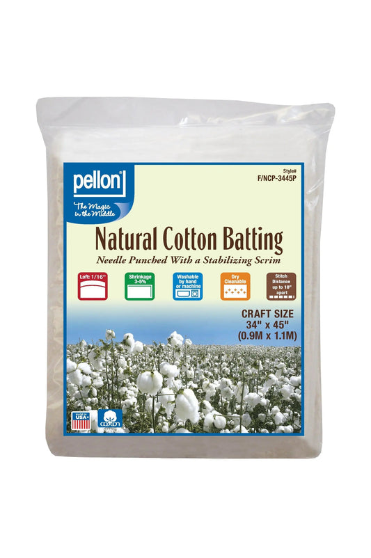 Pellon® Natural Cotton Batting With Scrim  34" x 45" Craft Size Package.