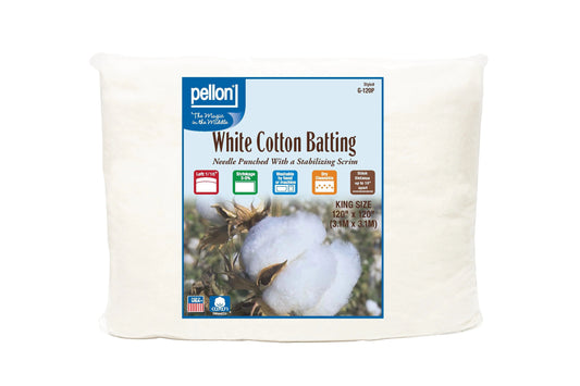 Pellon® White Cotton Batting With Scrim  120" x 120" King Size Package.