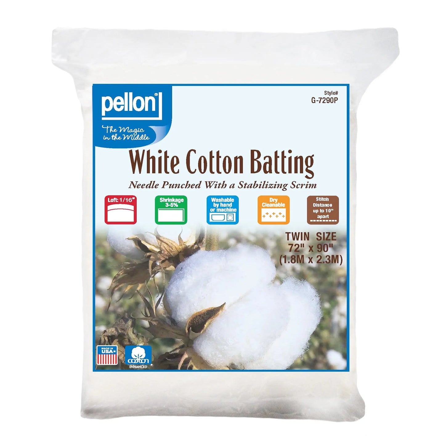 Pellon® White Cotton Batting With Scrim  72" x 90" Twin Size Package.