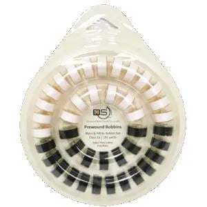 Quilters Select Class 15 Bobbins Qty 40 with bobbin ring - Black and White