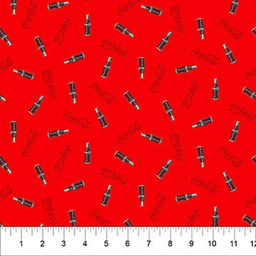 Red Bottle Toss Coca-Cola Cotton 44"/45" Fabric Per Yard