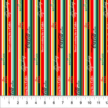 Red Multi Strips Coca-Cola Cotton 44"/45" Fabric Per Yard