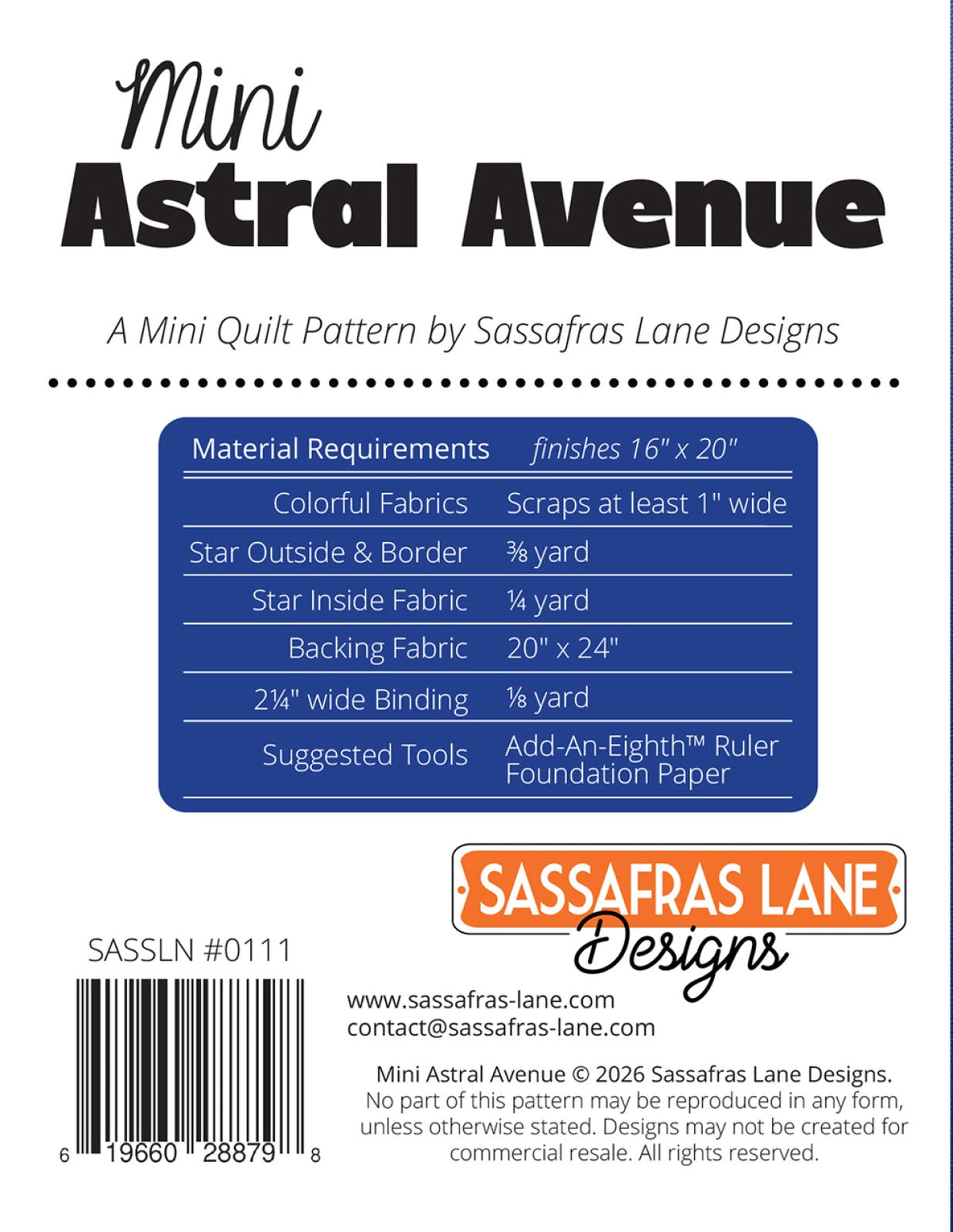 Mini Astral Avenue Quilt Pattern