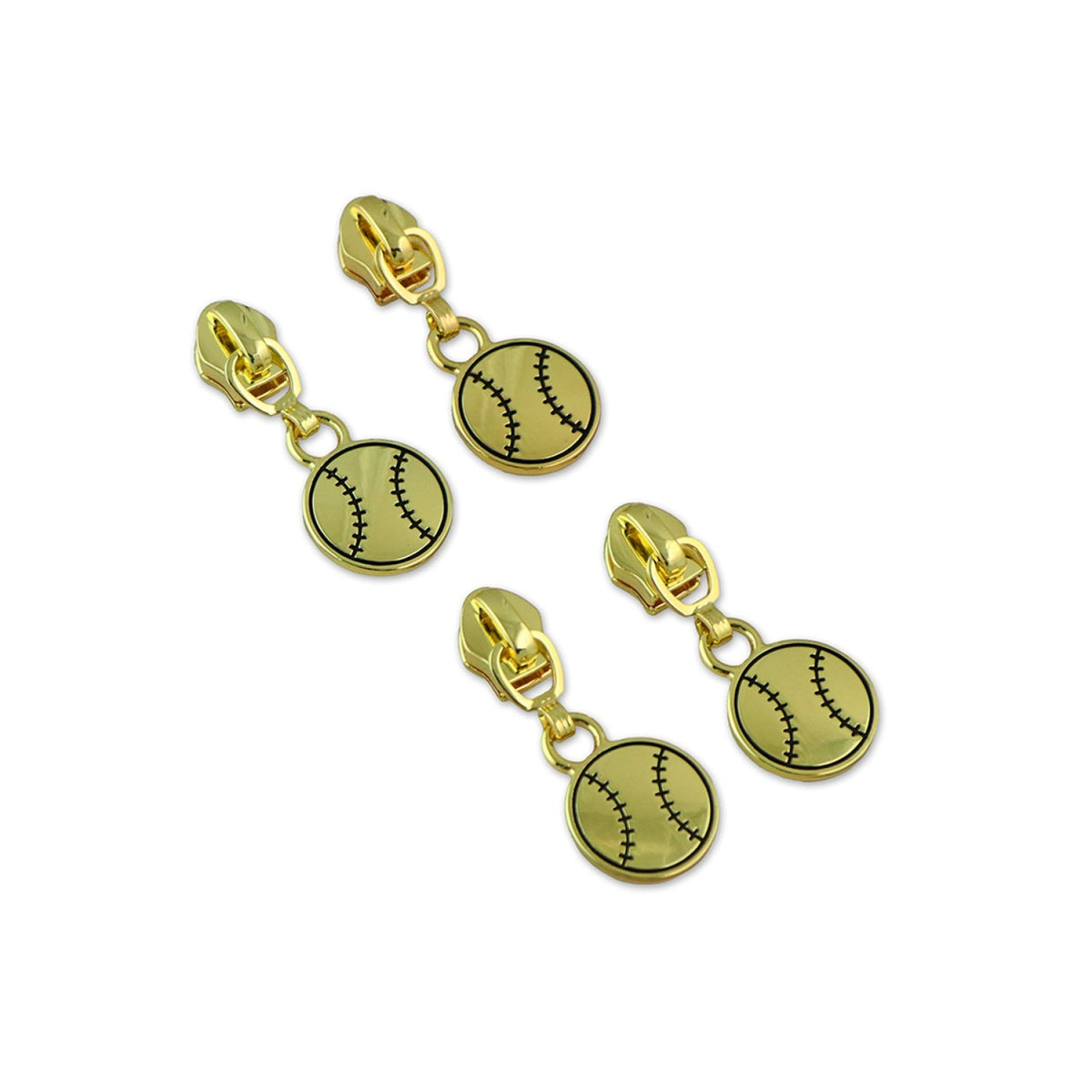 Four Baseball Zipper Pulls Gold