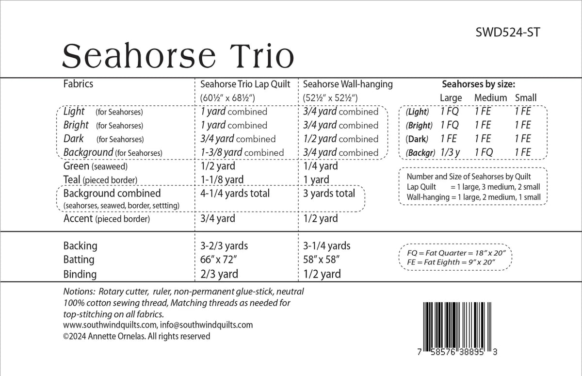 Seahorse Trio Quilt Pattern