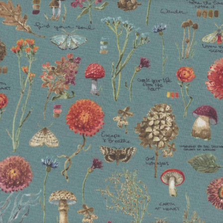 WL Season's Study Moth & Mushrooms All Over Teal