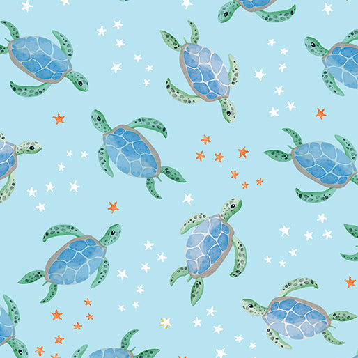 Sea Turtles Light Blue Cotton 44"/45" Fabric Per Yard