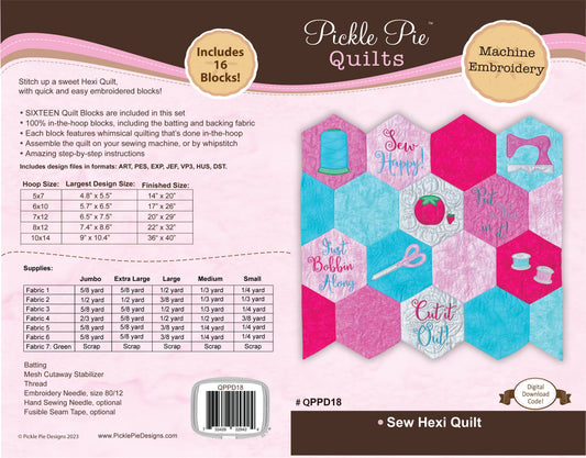 Sew Hexi In-the-Hoop Quilt In the Hoop Machine Embroidery Design Set