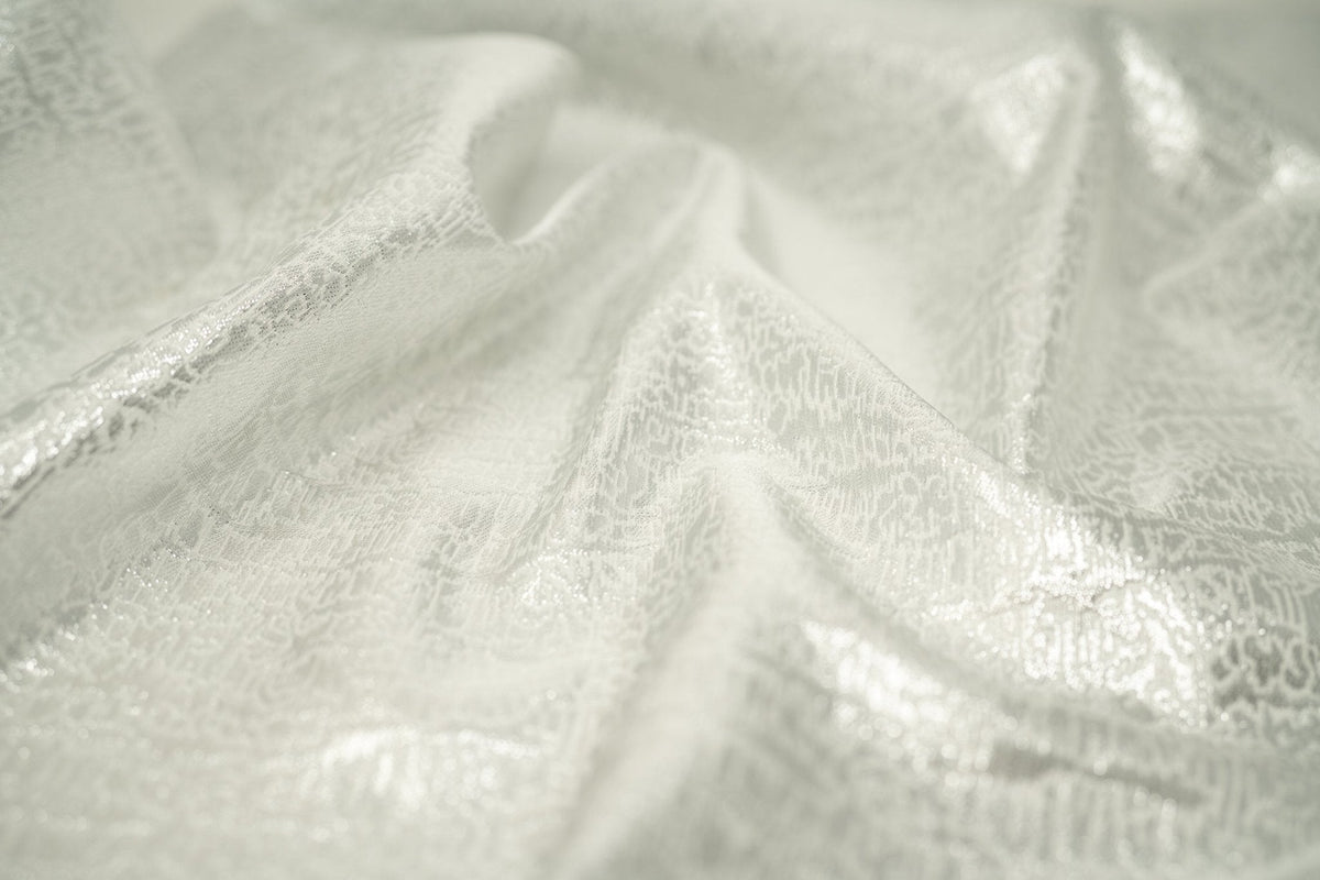 Snow Storm Metallic Brocade Fabric | Blue Moon Fabrics