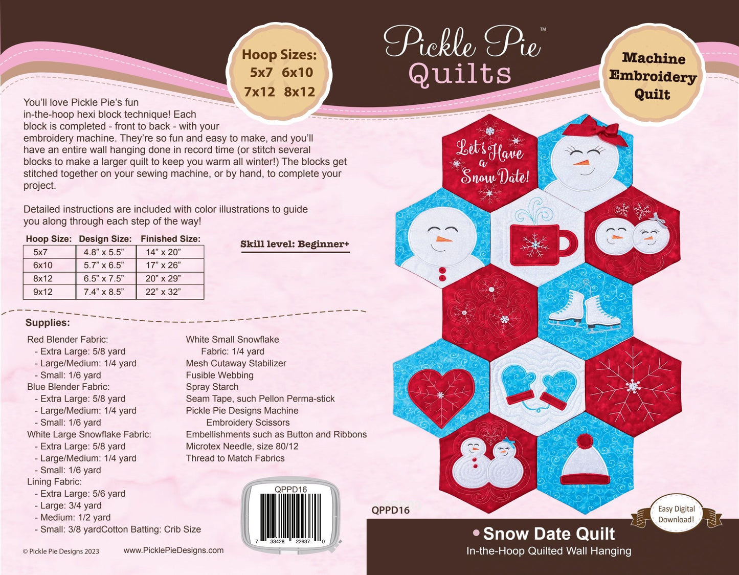 Snow Date Hexi Quilt In the Hoop Machine Embroidery Design Set