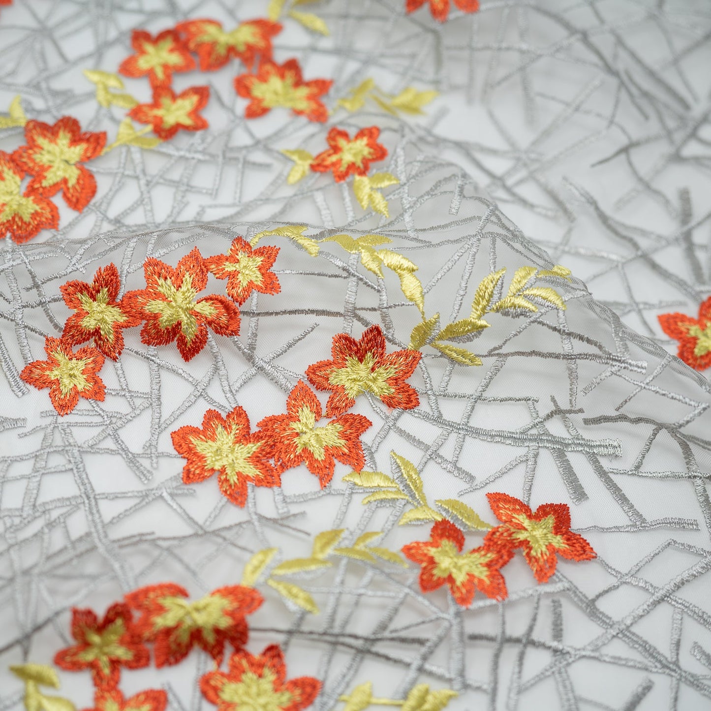 Spring Has Sprung Embroidered Mesh Fabric | Blue Moon Fabrics
