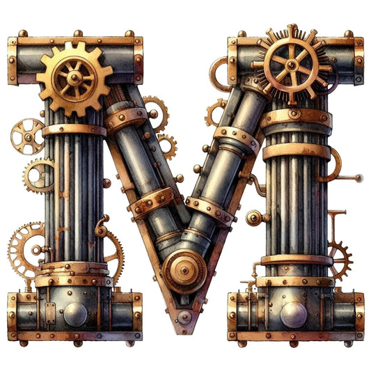 Steampunk Letter M Fabric Panel
