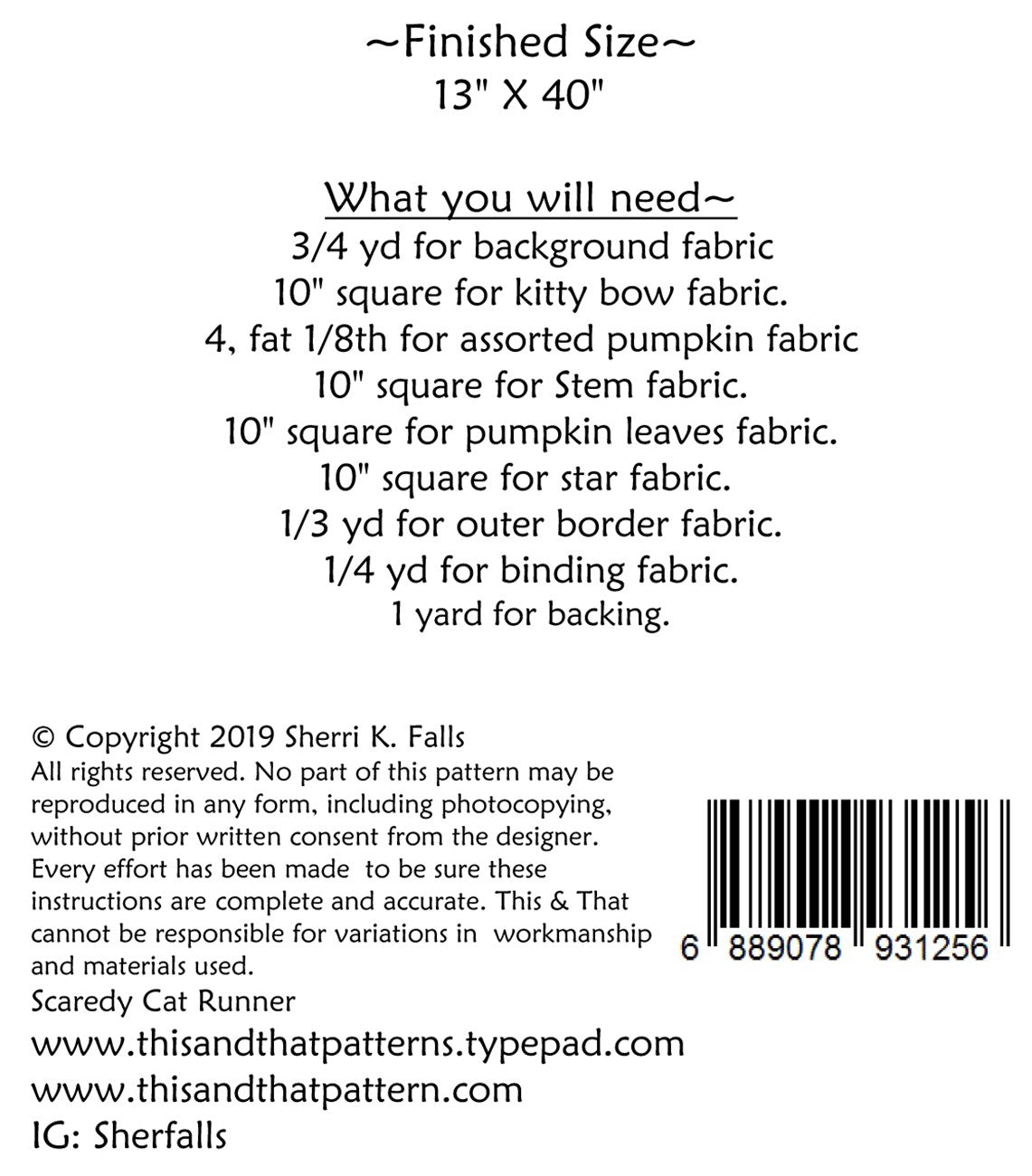 Scaredy Cat Table Runner