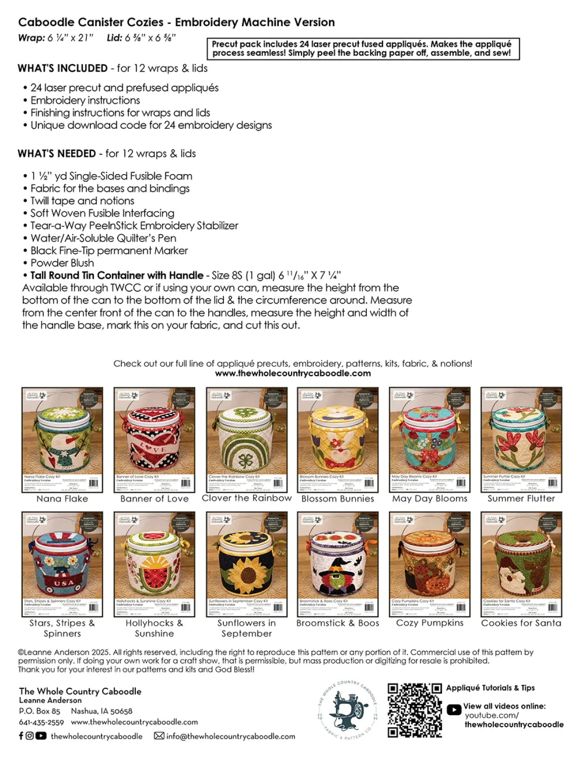 Caboodle Canister Cozies Laser Precut Pack - Embroidery Version