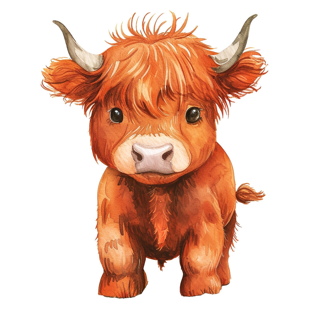 Watercolor Highland Cow Fabric Panel 3
