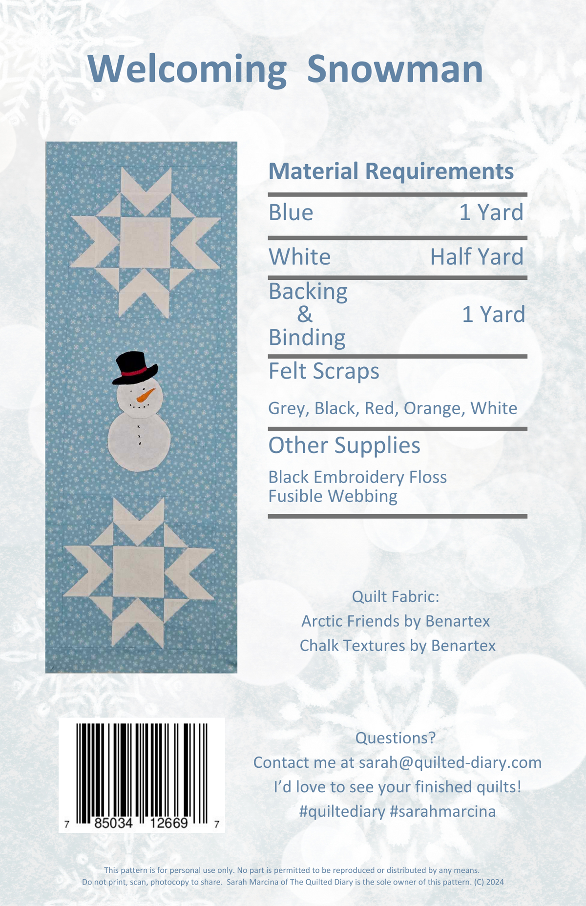 Welcoming Snowman Downloadable Pattern