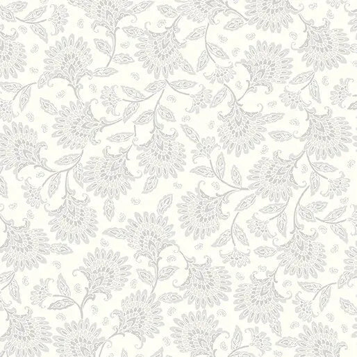 White Grey Whimsy Floral Cotton Wideback Fabric per yard