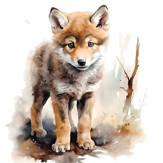 Woodland Baby Wolf 1 Fabric Panel