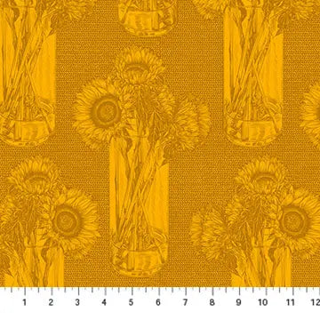 Yellow Sunflowers Indelible by Anna Maria for Northcott Cotton 44"/45" Fabric Per Yard