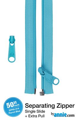 50" Separating Zipper with Extra Slide, Parrot Blue