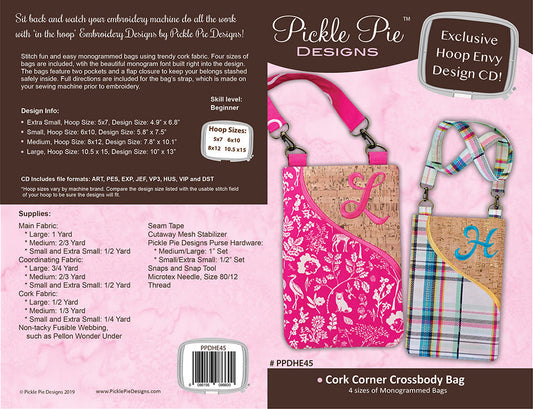 Cork Corner Crossbody Bags In the Hoop Embroidery Design Set