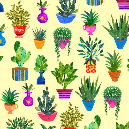 Yellow Houseplants Books are Magic Cotton 44"/45" Fabric Per Yard