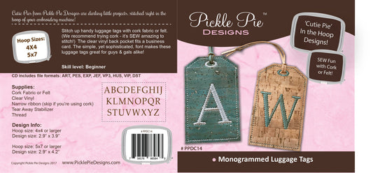 Monogrammed Luggage Tags In the Hoop Embroidery Design Collection
