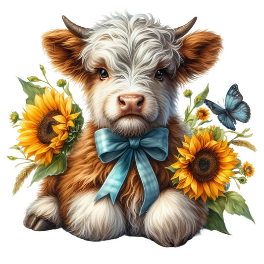 Rustic Sunflower Highland Cows Fabric Panel 11