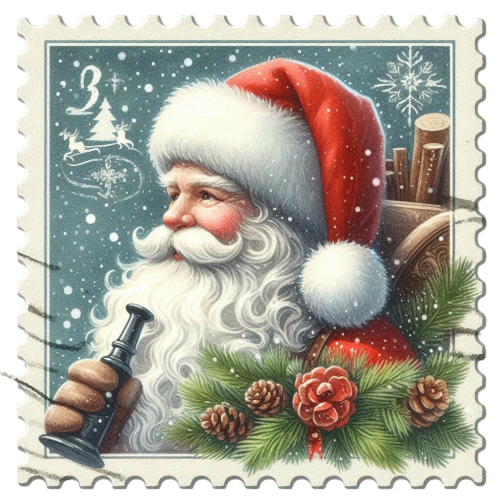 Santa Claus Postage Stamps Fabric Panel 17