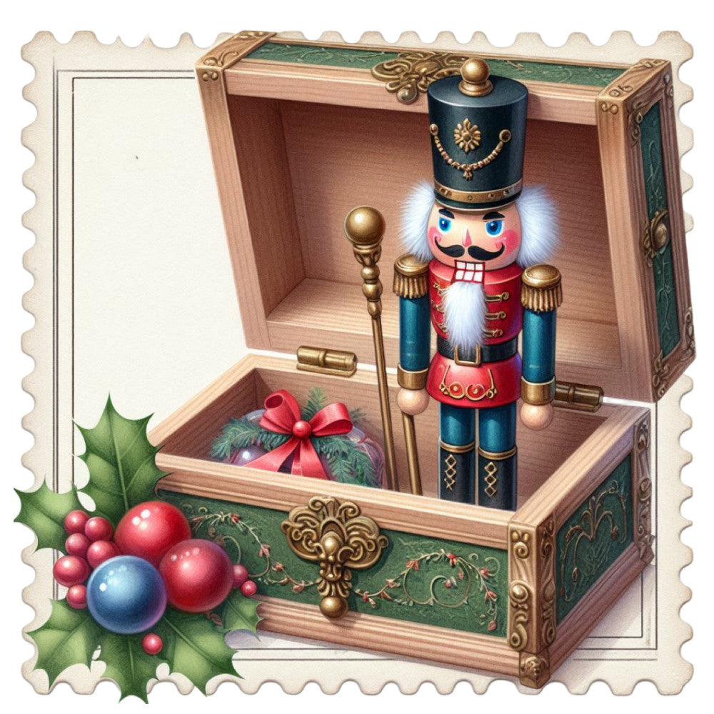 Nutcracker Postage Stamps Fabric Panel 15