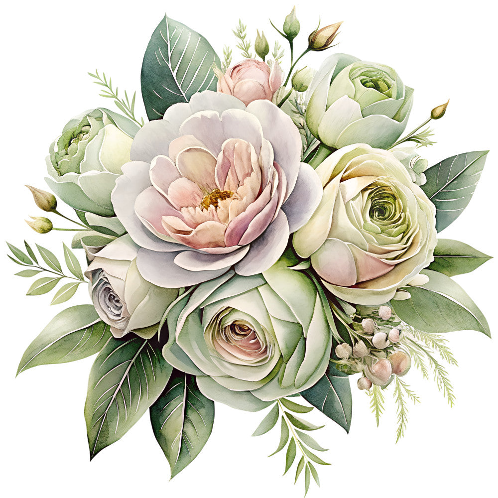 Watercolor Flower Bouquets Fabric Panel 2