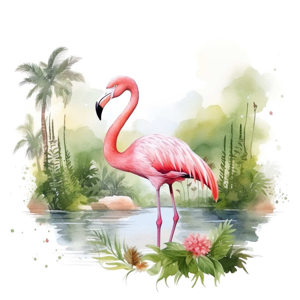 Watercolor Flamingos Fabric Panel 2
