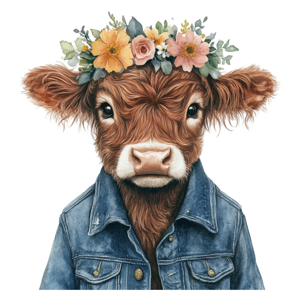 Cute Western Highland Cow Fabric Panel 23