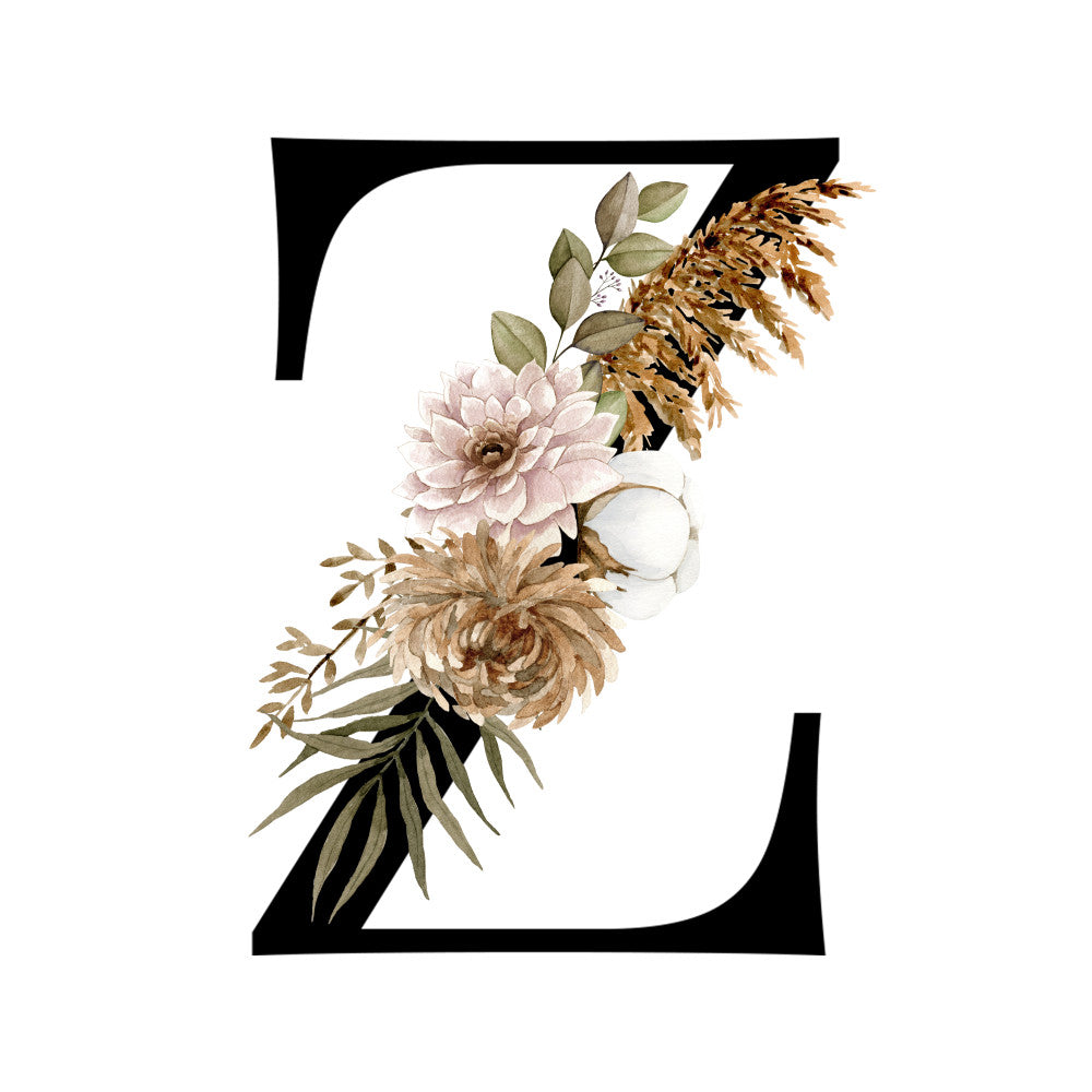 Alphabet with Watercolor Flowers Fabric Panel 29