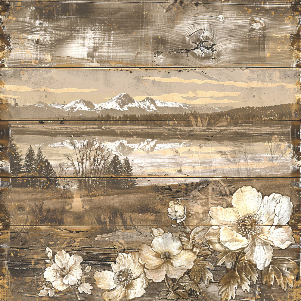 Yellowstone on Rustic Wood Fabric Panel 6