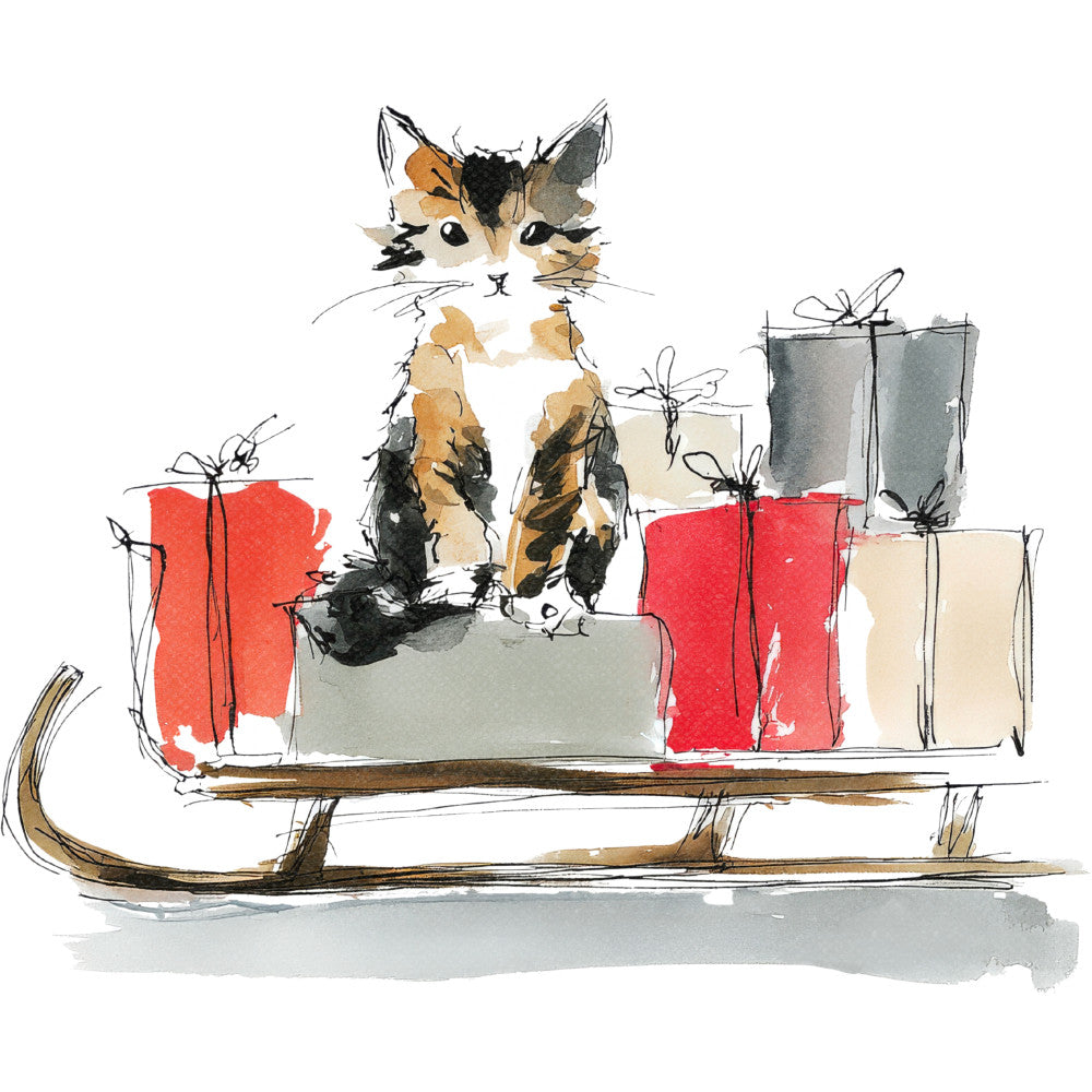 Handdrawn Christmas Cats Fabric Panel 68
